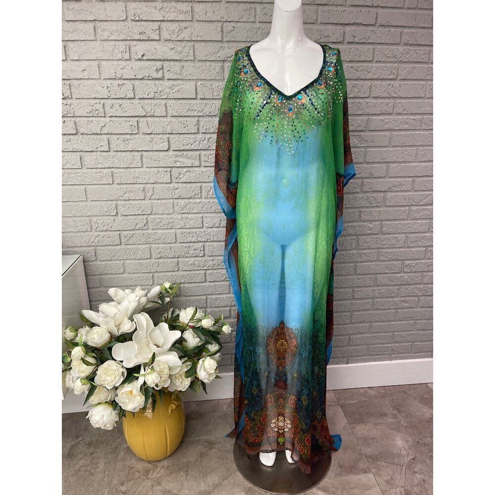 NWT Kaniza Woman Jeweled Sheer Ombre Kaftan /Kimono One Size Fits Most House Dre